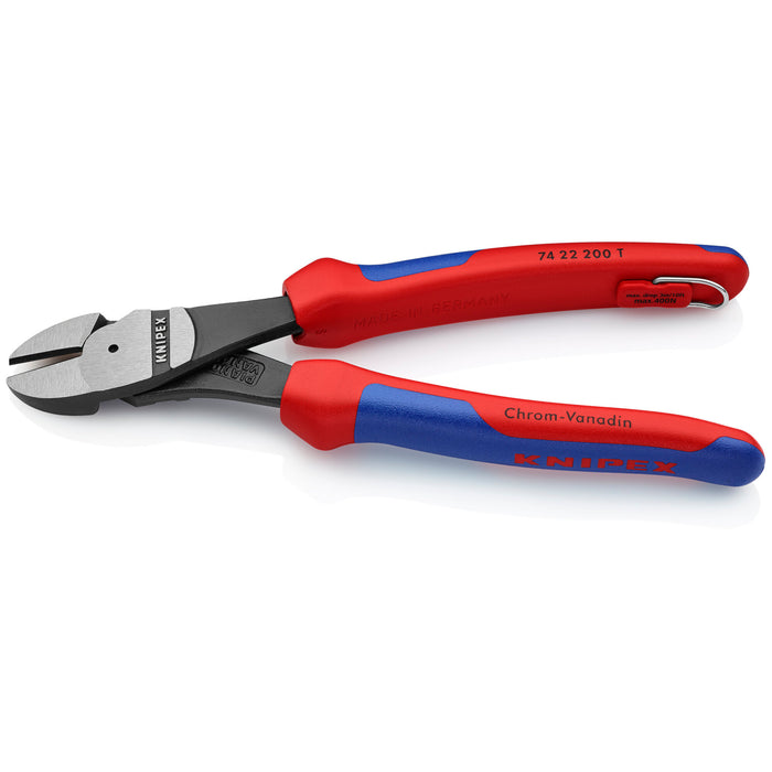 Knipex 74 22 200 T BKA 8" High Leverage 12° Angled Diagonal Cutters-Tethered Attachment