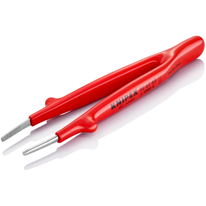 Knipex 92 67 63 5 3/4" Stainless Steel Gripping Tweezers Blunt Tips-1000V Insulated