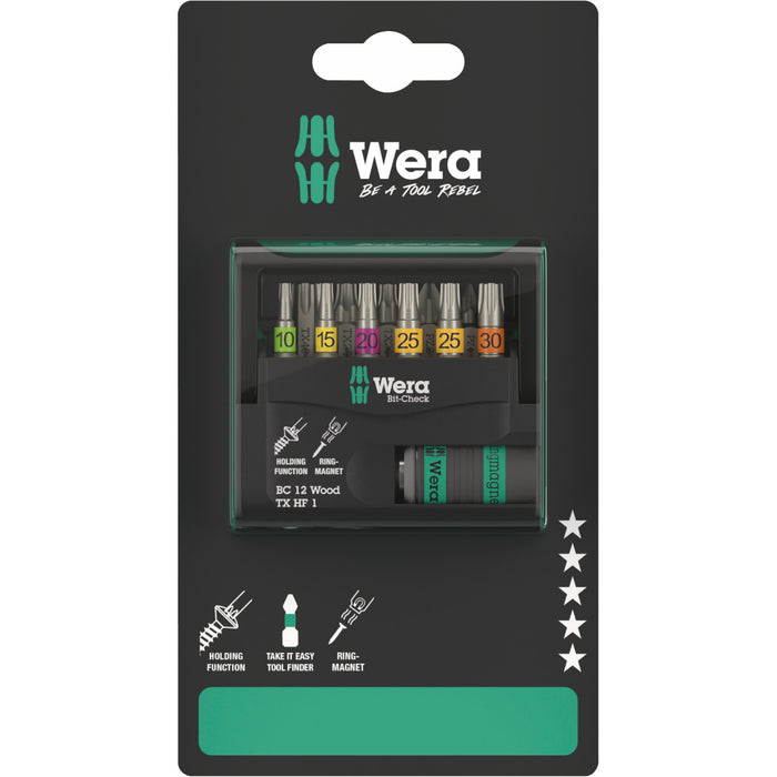 Wera 05073641001 Bit-Check 12 Wood TX HF 1 SB Set, 12 Pc.