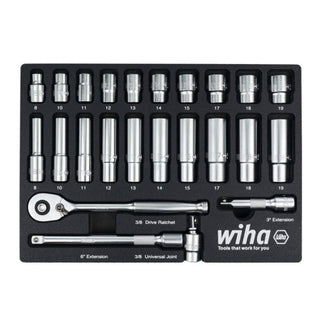 Wiha Tools 33795 24 Piece 3/8” Drive Professional Socket Tray Set - Metric