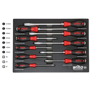 Wiha Tools 53180 Extra Heavy Duty SoftFinish Cushion Grip Driver Tray Set 10 Piece