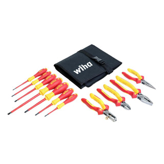 Wiha Tools 32986 Insulated Industrial Pliers/Cutters/Drivers Pouch Set, 11 Piece