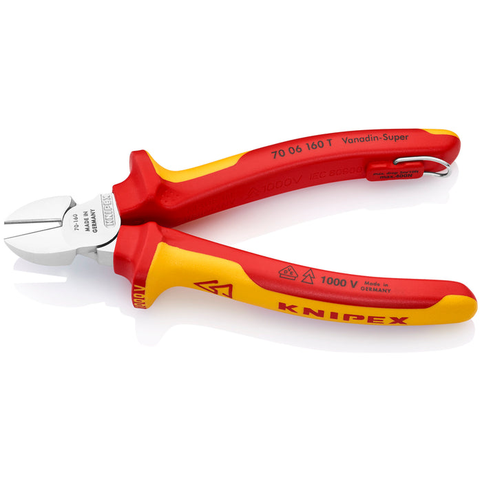 Knipex 70 06 160 T 6 1/4" Diagonal Cutters-1000V Insulated-Tethered Attachment