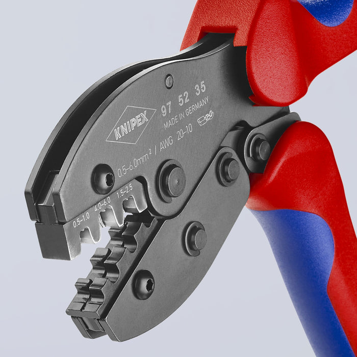 Knipex 97 52 35 8 1/2" Crimping Pliers For Non-Insulated Open Plug-Type Connectors (Plug Width 4.8 and 6.3 mm)