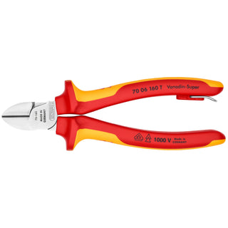 Knipex 70 06 160 T 6 1/4" Diagonal Cutters-1000V Insulated-Tethered Attachment