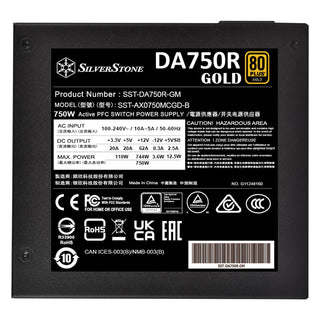 SilverStone DA750R-GM 80 PLUS Gold 750W ATX 3.0 & PCIe 5.0 Fully Modular Power Supply