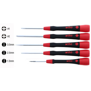 Wiha Tools Tools 26195 5 Piece PicoFinish Slotted and Phillips Precision Screwdriver Set