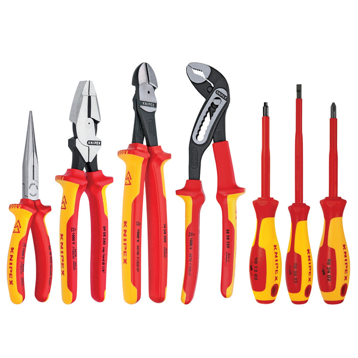 Knipex 9K 98 98 26 US 7 Pc Pliers/Screwdriver Tool Set in Tool Roll-1000V Insulated