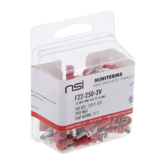 NSI F22-250-3V 22-18 Awg Vinyl Insulated Female Disconnect 250X.032 Tab - 100 Per Pack