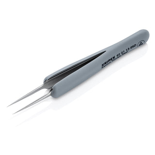 Knipex 92 21 13 ESD 3 3/4" Premium Stainless Steel Precision Tweezers-Needle-Point Tips-ESD Rubber Handles