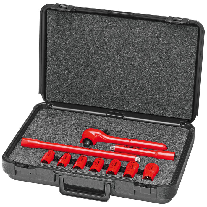 Knipex 98 99 11 S3 10 Pc Socket Set, 3/8" Drive, SAE-1000V Insulated