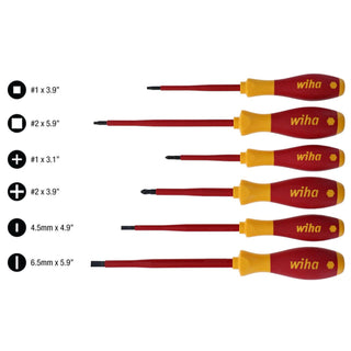 Wiha Tools 35890 6 Piece Insulated Slotted, Phillips and Square Screwdriver Set