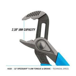 Channellock 442X 12-inch Speedgrip V-Jaw Tongue & Groove Pliers