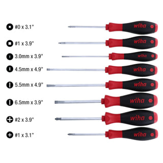 Wiha Tools 30289 SoftFinish Slotted / Phillips / Square Cushion Grip Screwdriver Set, 8 Pc.