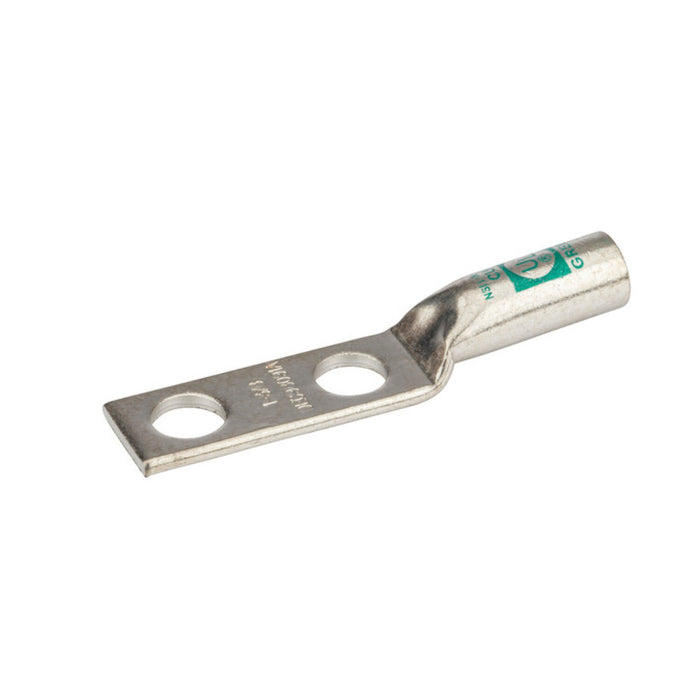 NSI L1N-38 Copper Long Lug – Green 2-Hole 1 AWG 3/8 Inch