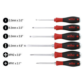 Wiha Tools 53096 SoftFinish Extra Heavy Duty Slotted/Phillips Screwdriver Set 6 Piece