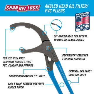 Channellock 2012 BULK 12-inch Oil Filter/PVC Angled Head Pliers