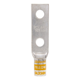 NSI GL250N Copper Short Lug – Yellow 2-Hole 250 MCM 1/2 Inch