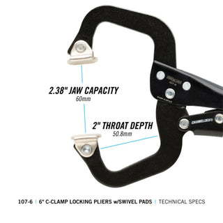 Channellock 107-6 6-Inch C-Clamp Locking Pliers w/ Swivel Pads