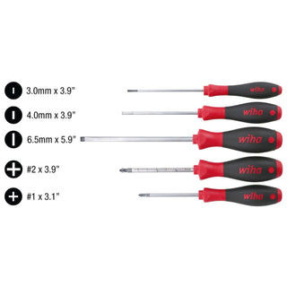 Wiha Tools 30295 5 Piece SoftFinish Slotted and Phillips Screwdriver Set