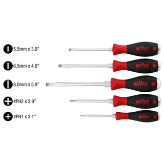 Wiha Tools 53090 SoftFinish Extra Heavy Duty Slotted/Phillips Screwdriver Set 5 Piece