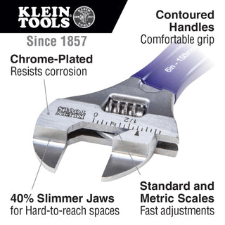 Klein Tools D86936 Slim-Jaw Adjustable Wrench, 8-Inch