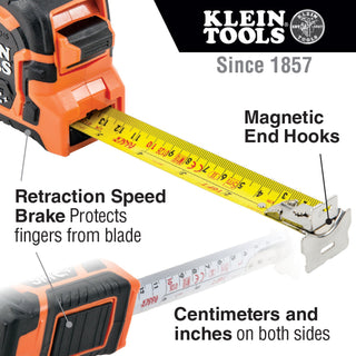 Klein Tools 86375 Magnetic Double-Hook Tape Measure, 7.5 m