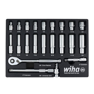 Wiha Tools 33796 22 Piece 3/8” Drive Professional Standard and Deep Socket Tray Set