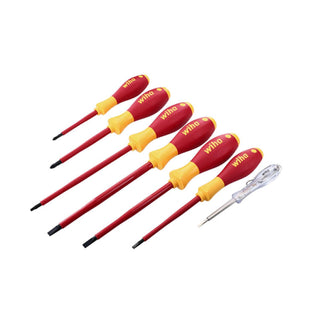 Wiha Tools 32087 Insulated Slotted, Phillips, Square Screwdrivers and Tester 7 Piece Set