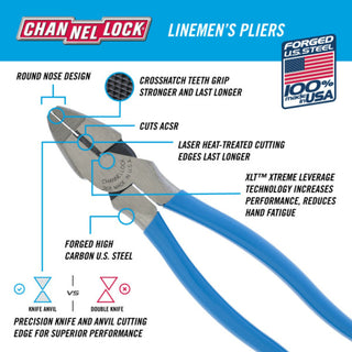 Channellock 368 8.5-Inch XLT Round Nose Linemen's Pliers