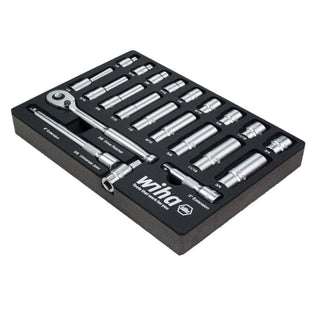 Wiha Tools 33796 22 Piece 3/8” Drive Professional Standard and Deep Socket Tray Set