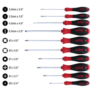 Wiha Tools 30290 10 Piece SoftFinish Slotted/Phillips/Square Screwdriver Set