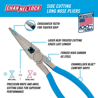 Channellock 317 BULK 8-inch Long Nose Pliers with Side Cutter