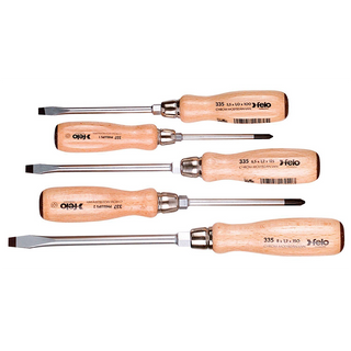 Felo 0715722155 Slotted & Phillips Wooden Handle Screwdriver Set, 5 Piece