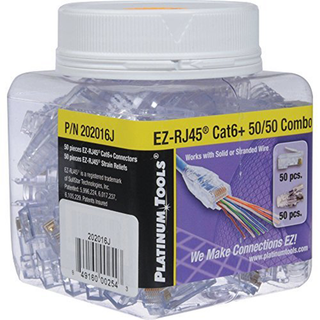 Platinum 202016J EZ-RJ45 Cat 6 Connector and Strain Relief Combo Kit, 50-Pieces