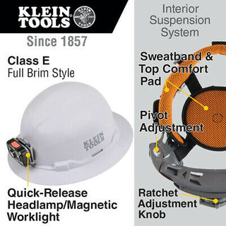 Klein Tools 60406RL Hard Hat, Non-vented, Full Brim with Rechargeable Headlamp