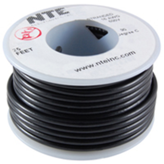 NTE Electronics WHS26-00-25 HOOK UP WIRE 300V SOLID 26 GAUGE BLACK 25'