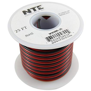 NTE Electronics  W102BR-25 BONDED PARALLEL BLACK/RED WIRE 10 GAUGE 25' SPOOL