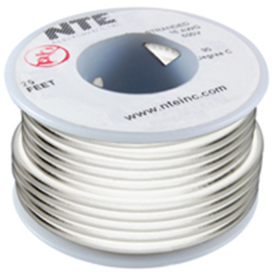 NTE Electronics WT22-09-100 WIRE TEFLON 22 GAUGE WHITE 100'