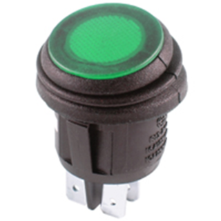 NTE Electronics 54-210W ROCKER SWITCH WATERRPOOF ROUND DPST 16A GREEN LED LAMP