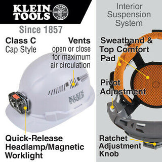 Klein Tools 60113RL Hard Hat, Vented, Cap Style with Rechargeable Headlamp