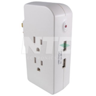 NTE Electronics EMF-3 SURGE PROTECTOR 3 OUTLET WALL TAP W/ 2 USB CHARGERS