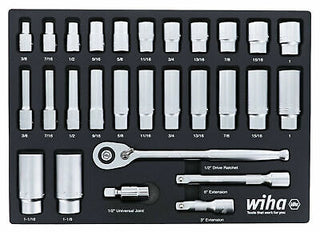 Wiha Tools 33896 28 Piece 1/2" Drive Professional Standard and Deep Socket Tray Set - SAE