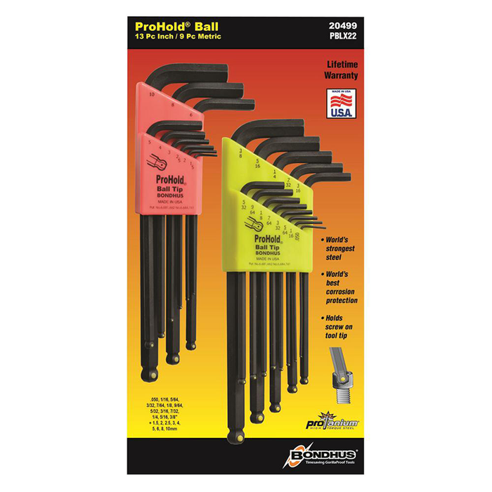 Bondhus 20499 ProHold Ball End Hex L-Wrenches Double Pack, 22 Pc.