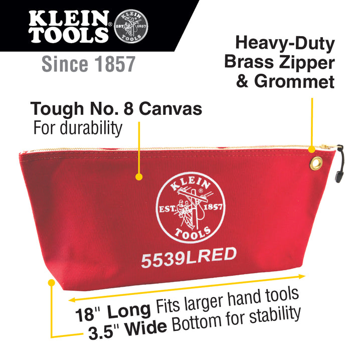 Klein Tools 5539RED Canvas Zipper Bag- Consumables, Red