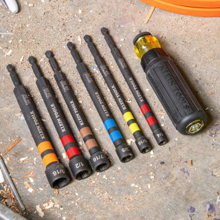 Klein Tools 32950 Hollow Magnetic Color-Coded Ratcheting Power Nut Driver, Six Sizes, 7 Pc.