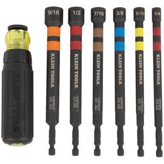 Klein Tools 32950 Hollow Magnetic Color-Coded Ratcheting Power Nut Driver, Six Sizes, 7 Pc.