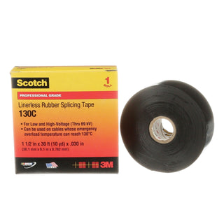 Scotch® Linerless Rubber Splicing Tape 130C, 1-1/2 in x 30 ft, Black