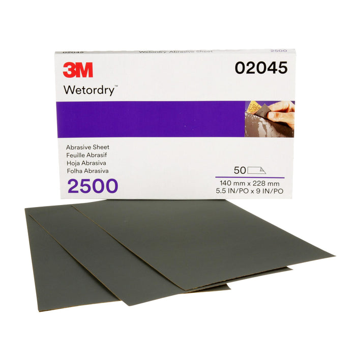 3M Wetordry Abrasive Sheet 401Q, 02045, 2500, 5 1/2 x 9 in, 50 sheets
per carton