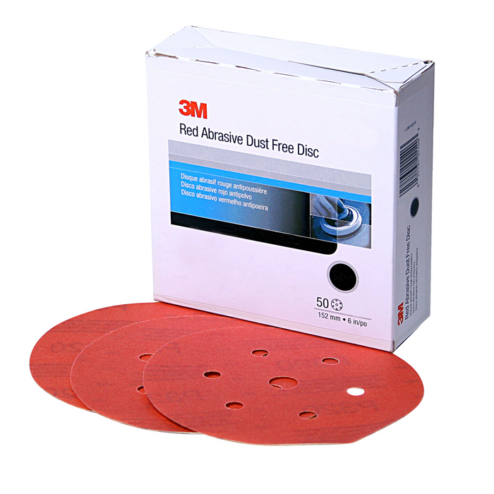 3M Hookit Red Abrasive Disc Dust Free, 01145, 6 in, P120, 50 discs per
carton